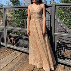 Gold slim prom dress,